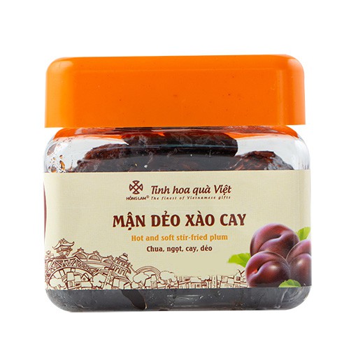 Ô mai (xí muội) mận dẻo xào cay Hồng Lam, dạng hộp (200gr, 300gr, 500gr). Hương vị chua, ngọt, dẻo cay