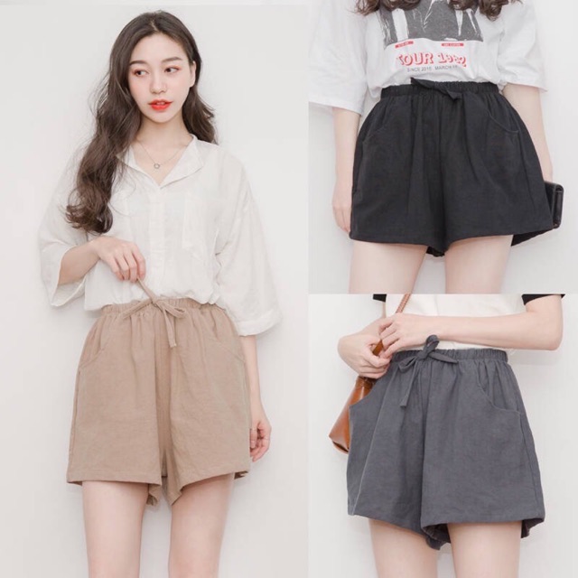 Quần sooc nữ,quần đùi nữ cạp chun chất đũi nhiều màu mặc ở nhà thoáng mát
