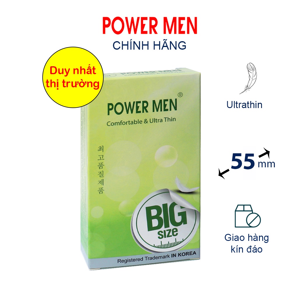 Bao cao su POWER MEN siêu mỏng size lớn 55mm Hộp 12 bcs - Bao cao su size to