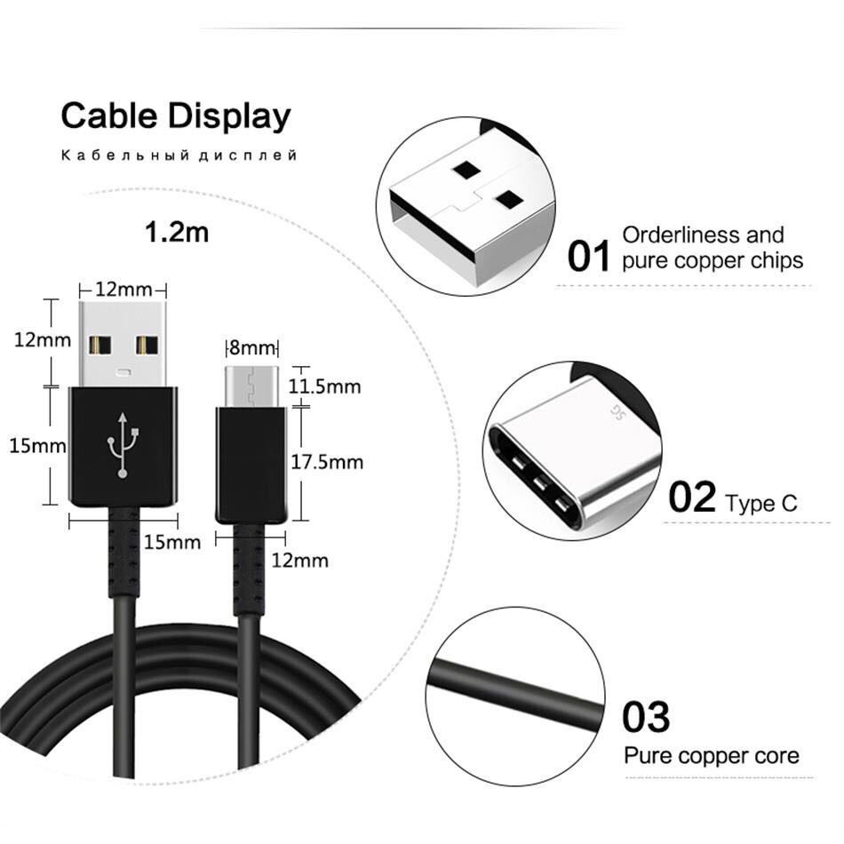 SGALAS Dây Cáp Sạc Nhanh Loại C 1.2m / 2m, Cho Samsung S8 S9 S10 S20 Plus A8 A9 A02 A31 A41 A51 A20 A30 A50 A70 A20s Note8 Note9 Note10