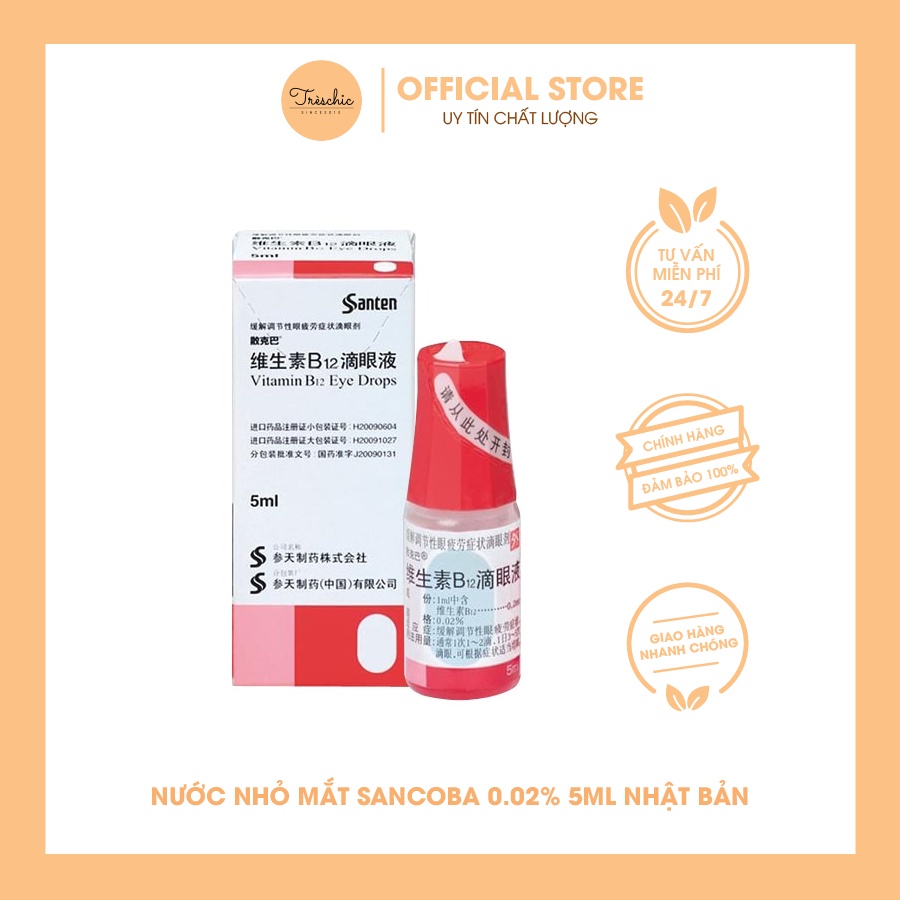 Nước nhỏ mắt Sancoba 0.02% 5ml Nhật Bản, nước nhỏ mắt hỗ trợ người cận thị, điều tiết chứng mỏi mắt