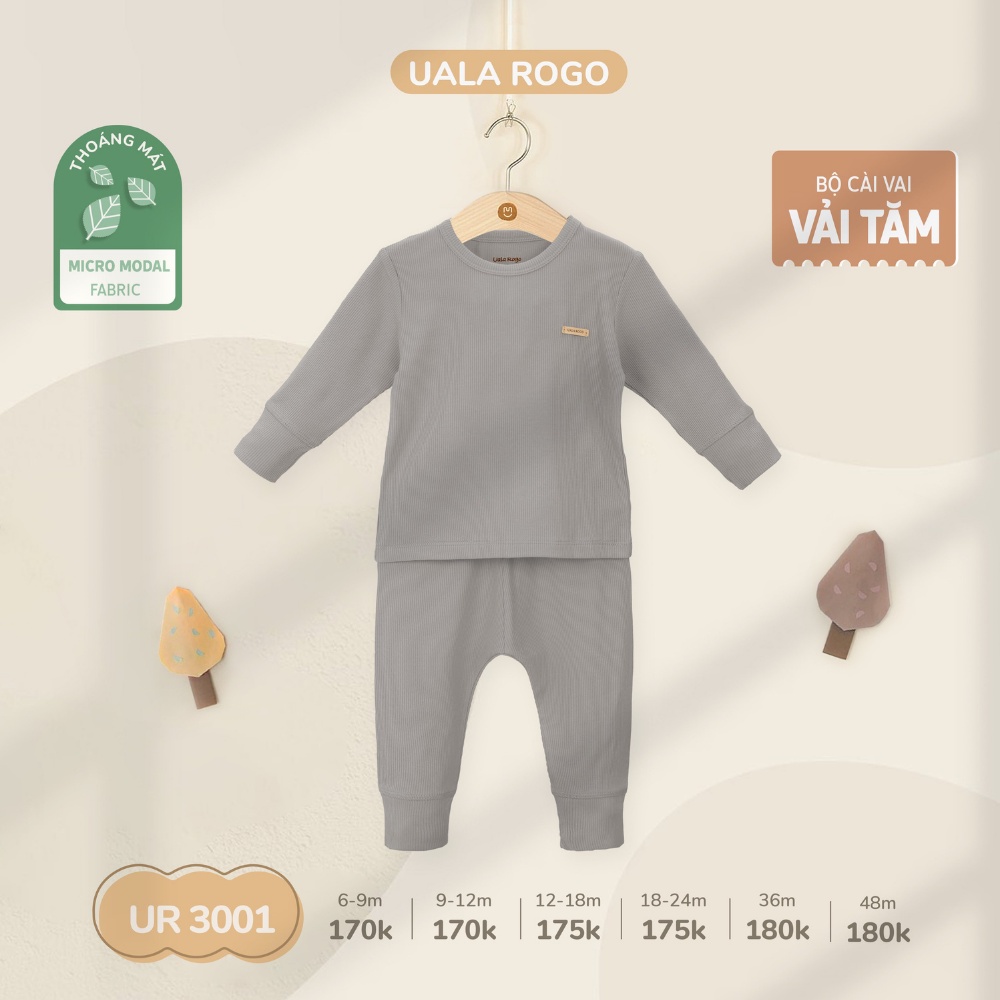 Bộ thu đông vải tăm Ualarogo 6 tháng - 4 tuổi dài tay vải modal tăm thấm hút cổ tròn bo ống cúc vai 3001