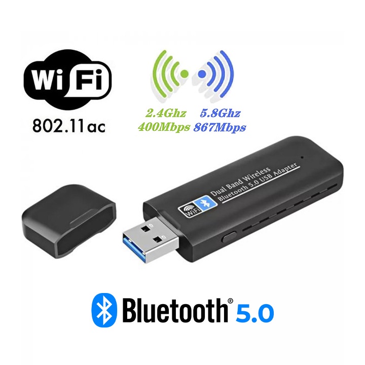 USB thu wifi chuẩn AC AC1300 1300Mbps băng tần kép MU-MIMO, tích hợp bluetooth 5.0