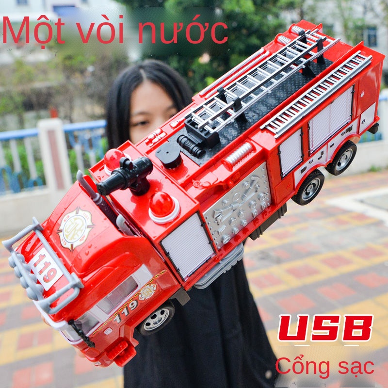 ☋☋✤Xe cứu hỏa điều khiển từ xa một nút điều khiển từ xa quá khổ xe cứu hỏa đồ chơi điện trẻ em thang xe cứu hộ có thể nâ