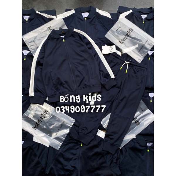 Bộ Nỉ Kéo Khoá Bé Trai Thể Thao Xanh Navy Phối Trắng ZR