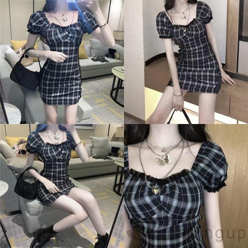 Đầm Chữ A Tay Phồng Họa Tiết Ca Rô Thời Trang Thanh Lịch Dành Cho Nữ | BigBuy360 - bigbuy360.vn