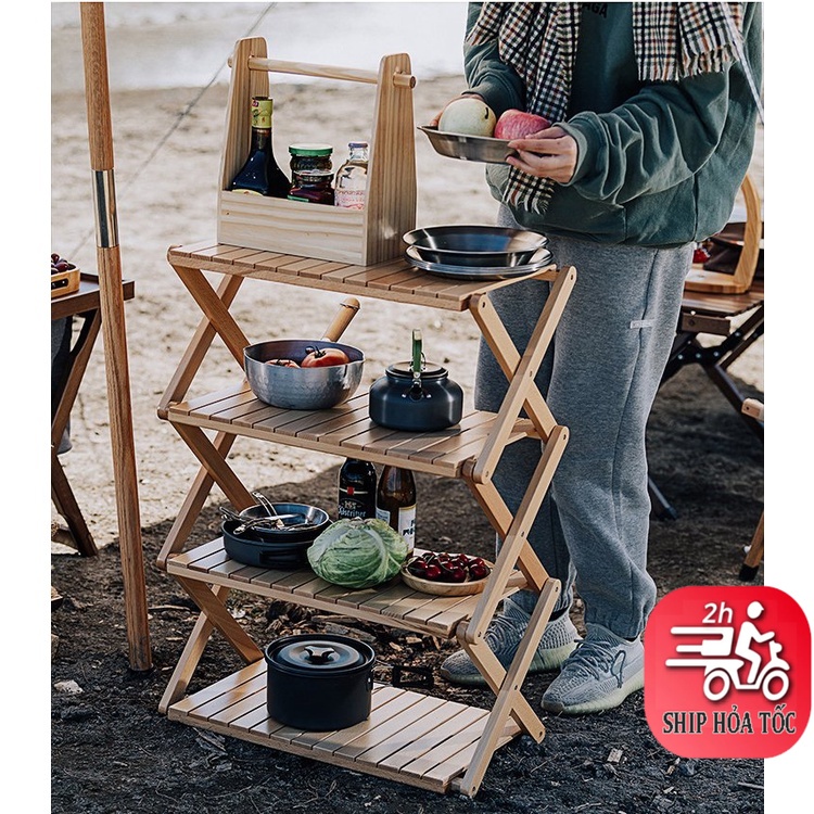 Kệ 4 tầng dã ngoại du lịch gỗ keo nhập khẩu cao cấp - Kệ chữ Z đa tầng trang trí decor phòng size to 600x 310x 970 mm