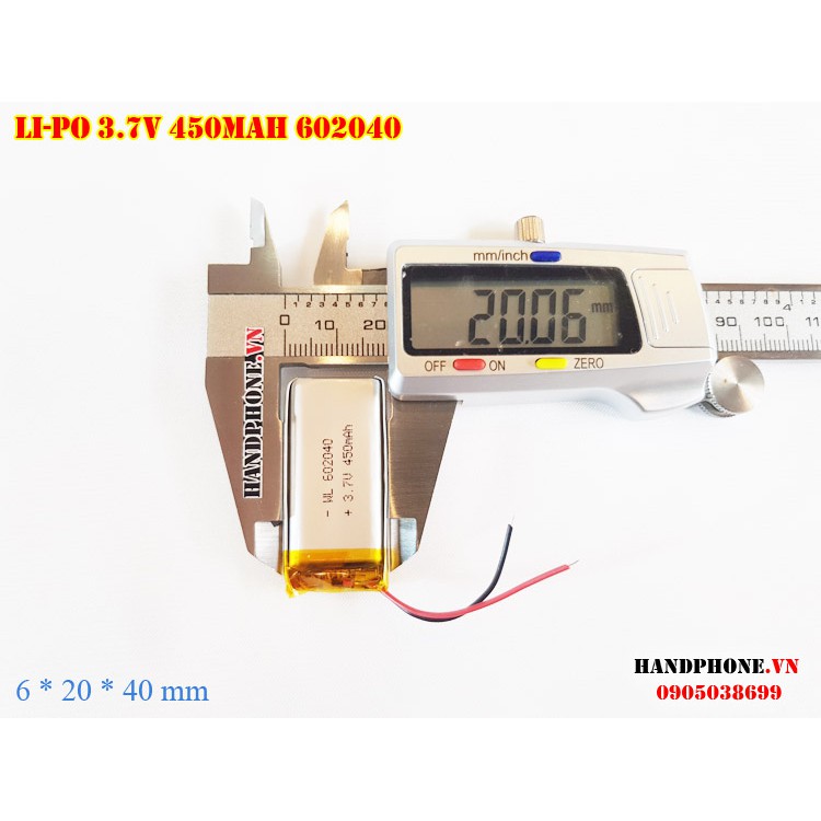 Pin Li-Po 3.7V 450mAh 602040 (Lithium Polymer) cho máy nội soi, định vị GPS, cân điện tử, máy ghi âm, camera hàng trình