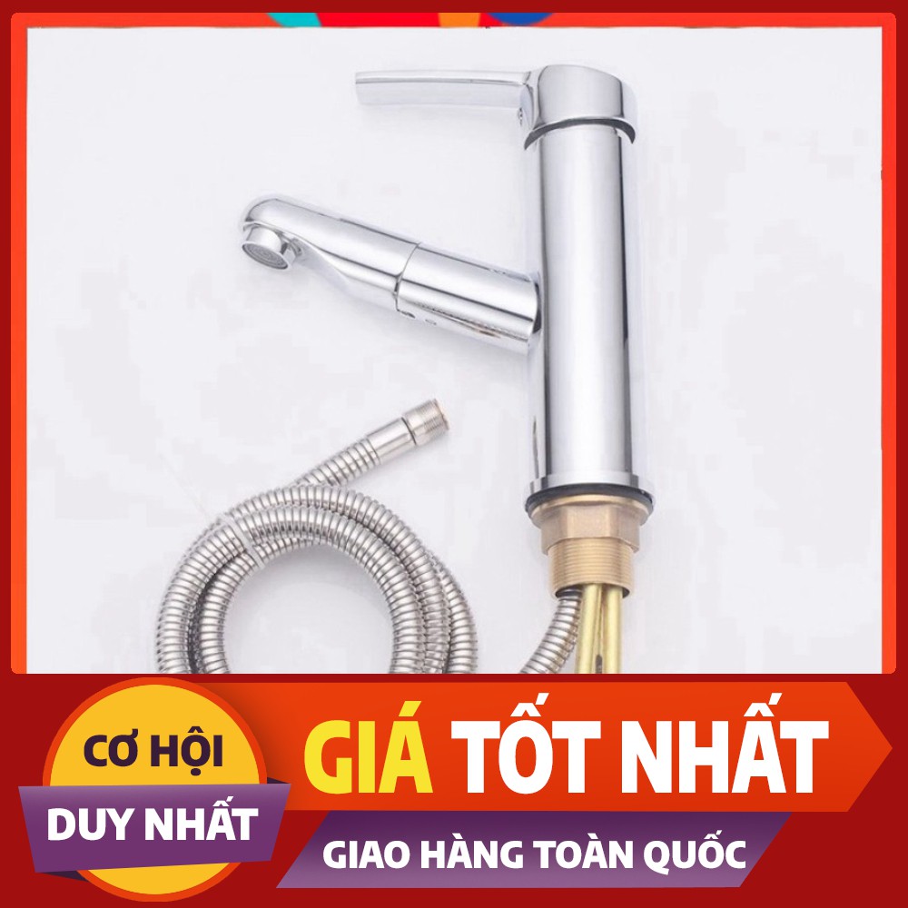 Vòi chậu rửa mặt lavabo nóng lạnh dây rút cao cấp SNL35 tặng đôi dây cấp inox