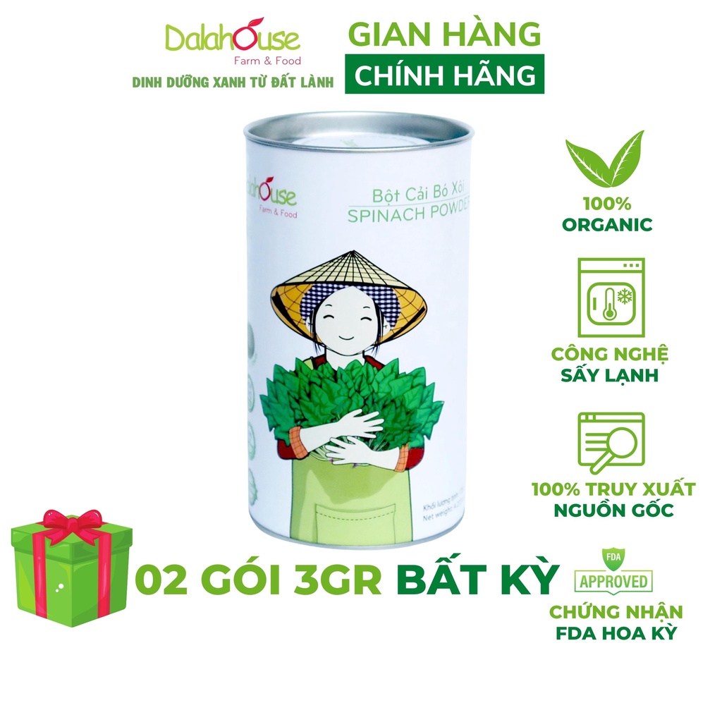 Bột cải bó xôi nguyên chất Dalahouse công nghệ sấy lạnh tiêu chuẩn Châu Âu hộp 120 gr