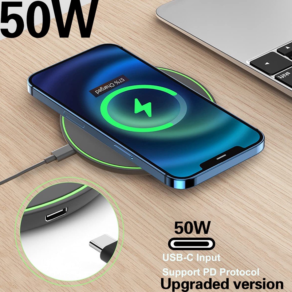 Đế Sạc Nhanh Không Dây 50W Cho iPhone 13 12 11 Xs Max X XR 8 Plus Ulefone Doogee Samsung Note 9 S10 Plus S21