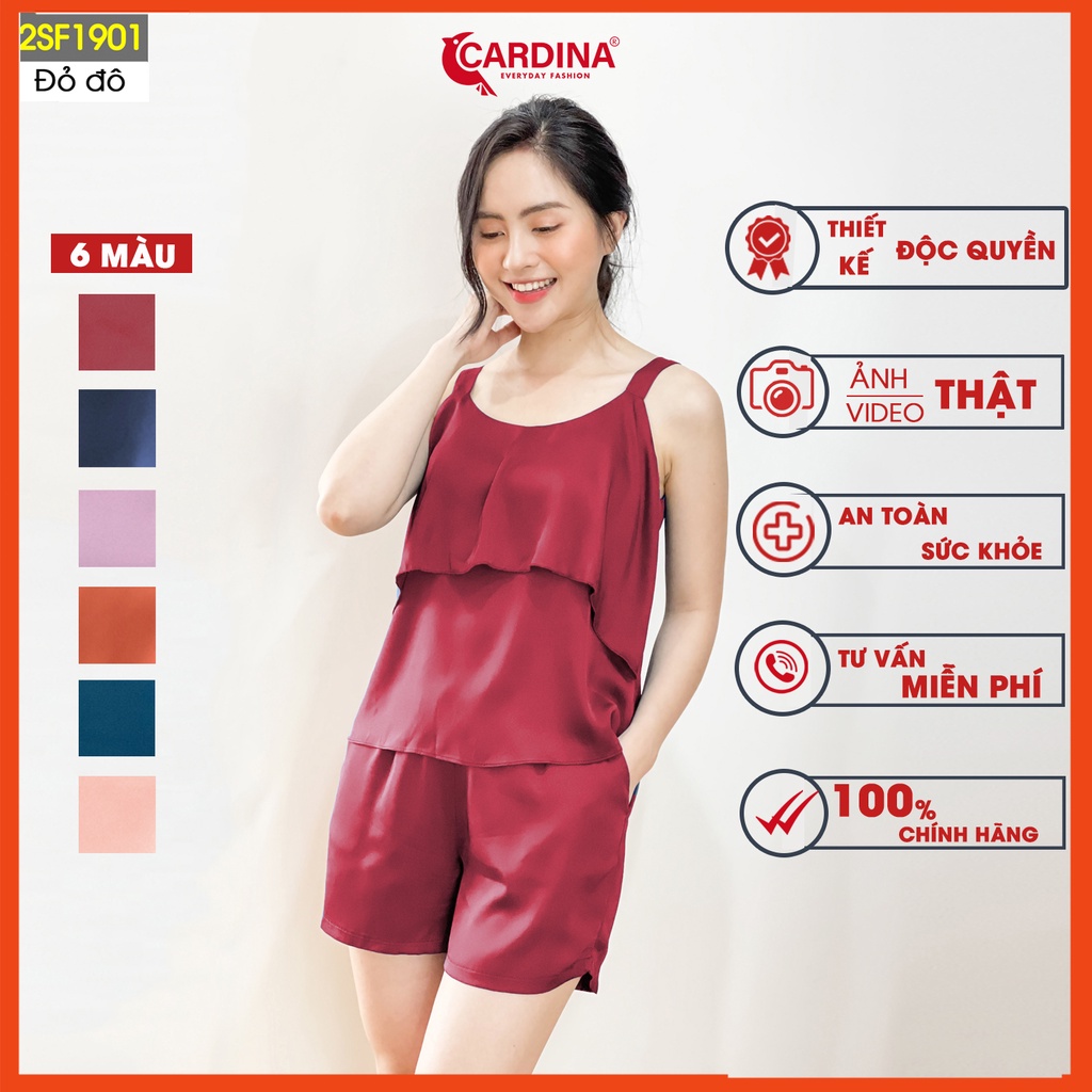 Đồ bộ nữ CARDINA chất lụa satin Nhật cao cấp bộ mặc nhà quần đùi áo hai dây mềm mại quyến rũ 2SF19