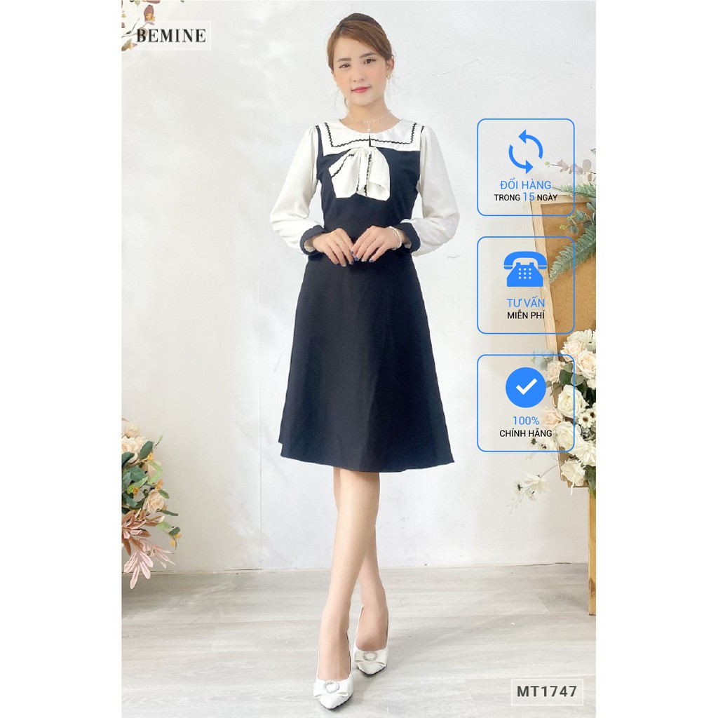 Đầm cổ vuông thủy thủ tay dài phối BEMINE MT1747DEN
