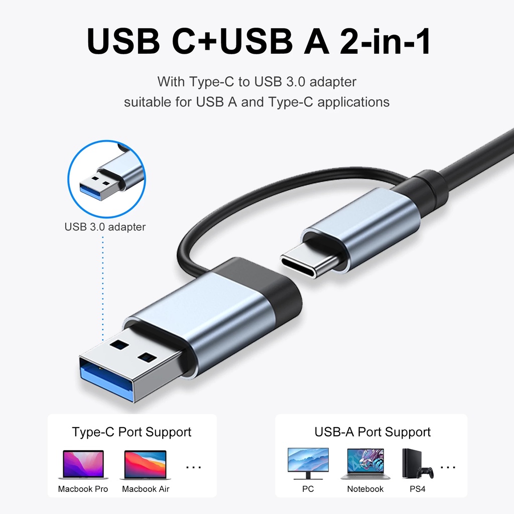 Bộ Hub Chuyển Đổi USB A + USB c Sang USB 2.0 / 3.0 Đọc Thẻ SD / TF Nhiều Cổng USB Type-c Cho Macbook iPad