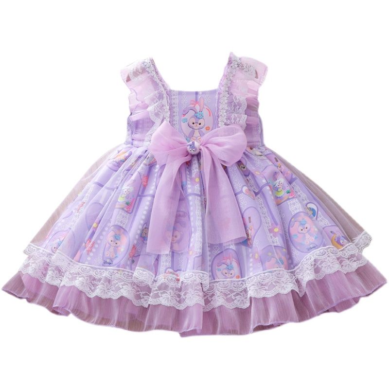 Đầm Lolita Sát Nách Phối Nơ In Họa Tiết Hoạt Hình Thời Trang Mùa Hè Cho Bé Gái