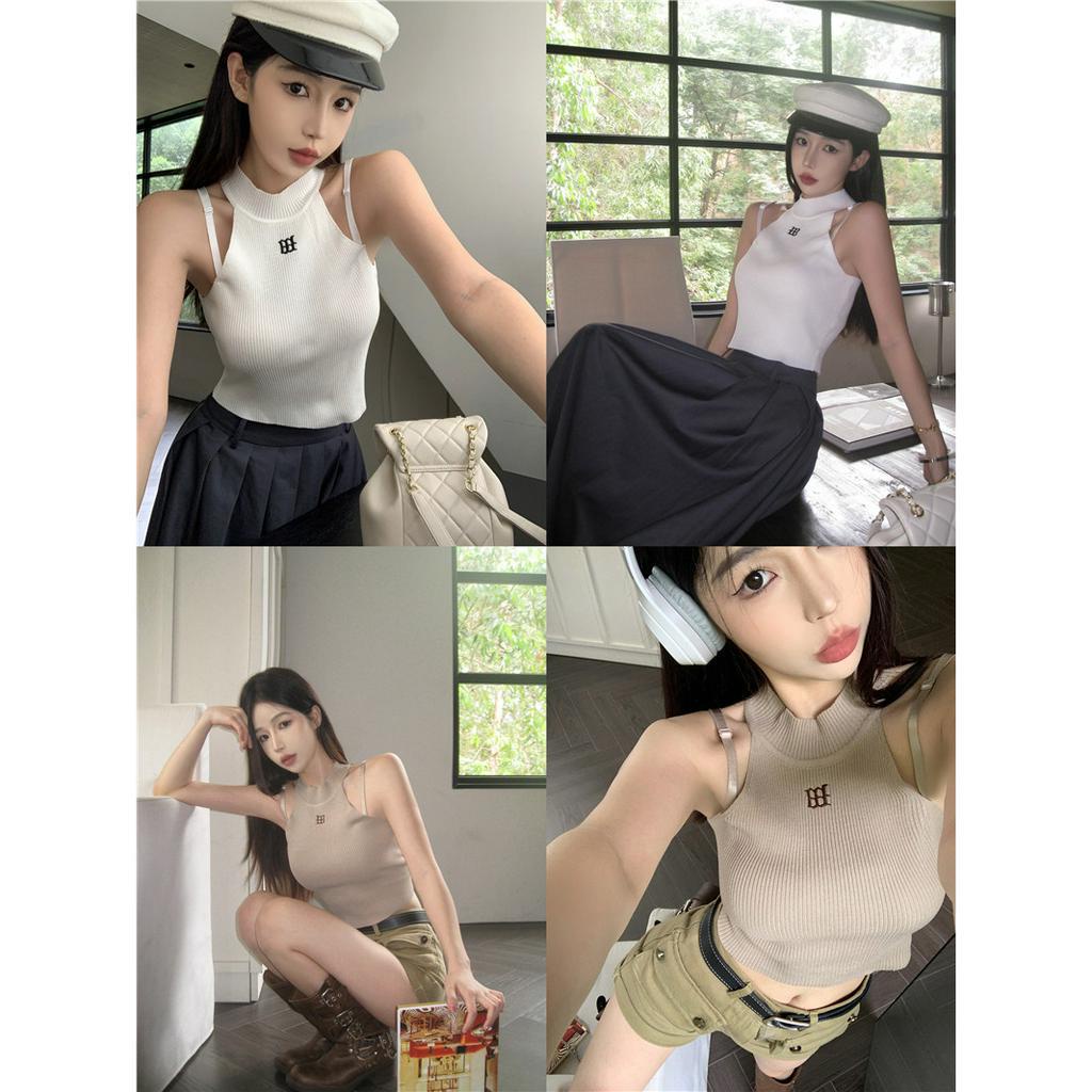 qkoole   Áo Dệt Kim Hai Dây Màu Trơn Thời Trang Mùa Hè