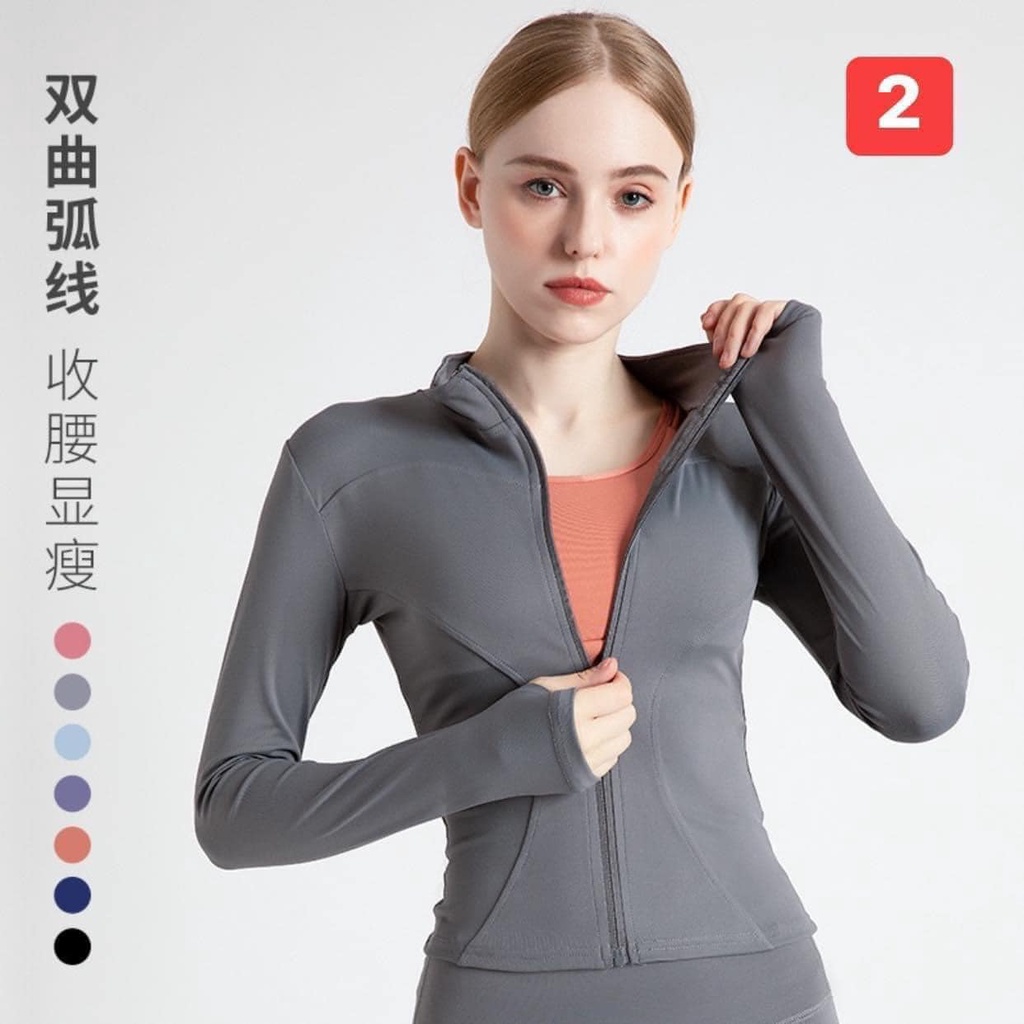Áo khoác nữ thể thao kéo khóa chất liệu co dãn thoáng khí hàng Quảng Châu L1