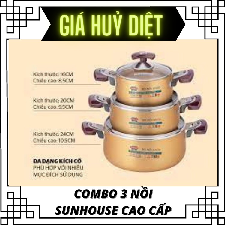 🆘[𝑮𝑰𝑨́ 𝑯𝑼𝒀̉ 𝑫𝑰𝑬̣̂𝑻]🔴BỘ NỒI SUNHOUSE GỒM 3 NỒI,3 VUNG KÈM 6634