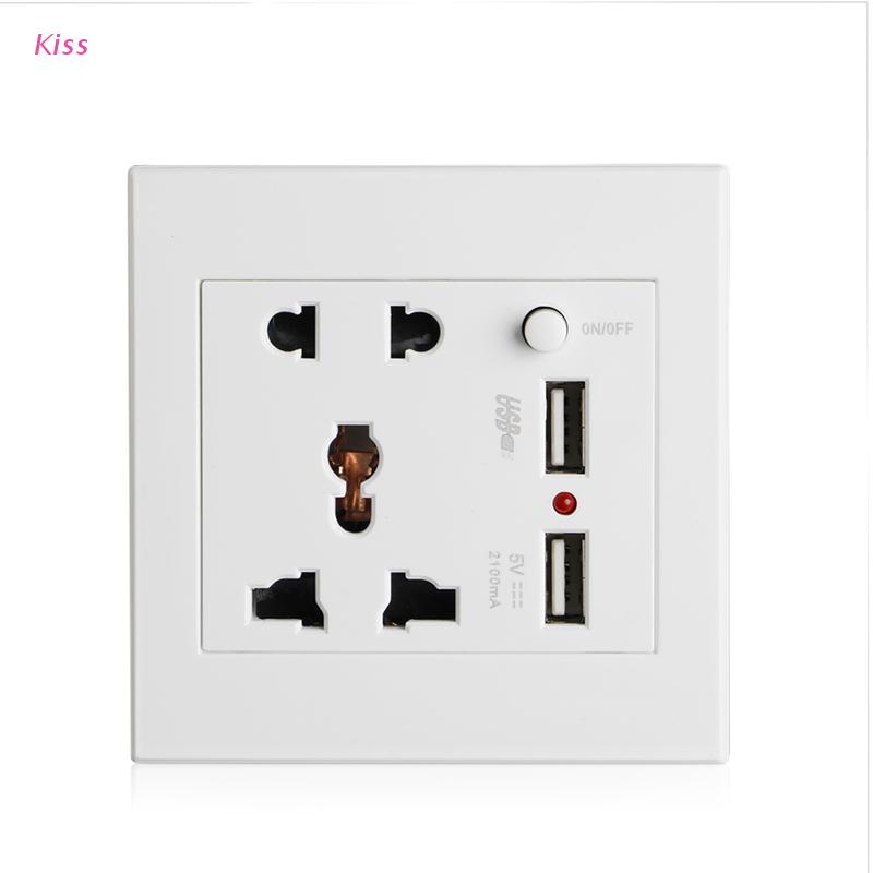 Ổ Cắm Điện Gắn Tường Kèm 2 Cổng USB + Công Tắc AC/DC