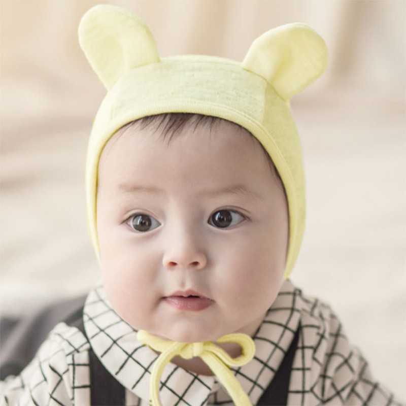 Mũ trùm đầu màu trơn thiết kế tai thỏ cho bé