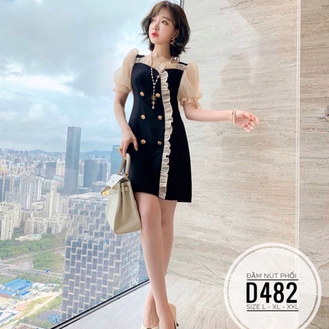 Bigsize Đầm nút phối D482