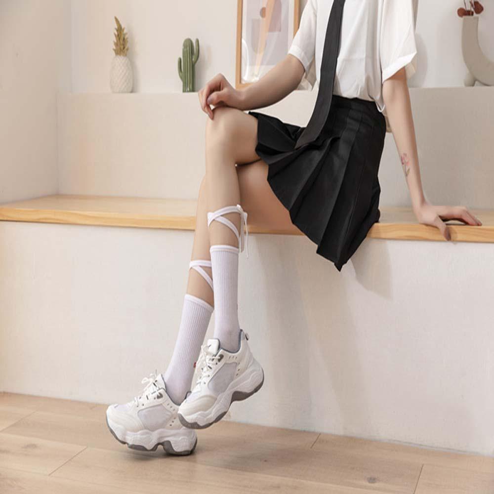 BACK2LIFE Vớ Cotton Dài Màu Trơn In Chữ Phong Cách Hàn Quốc Thời Trang Cho Nữ