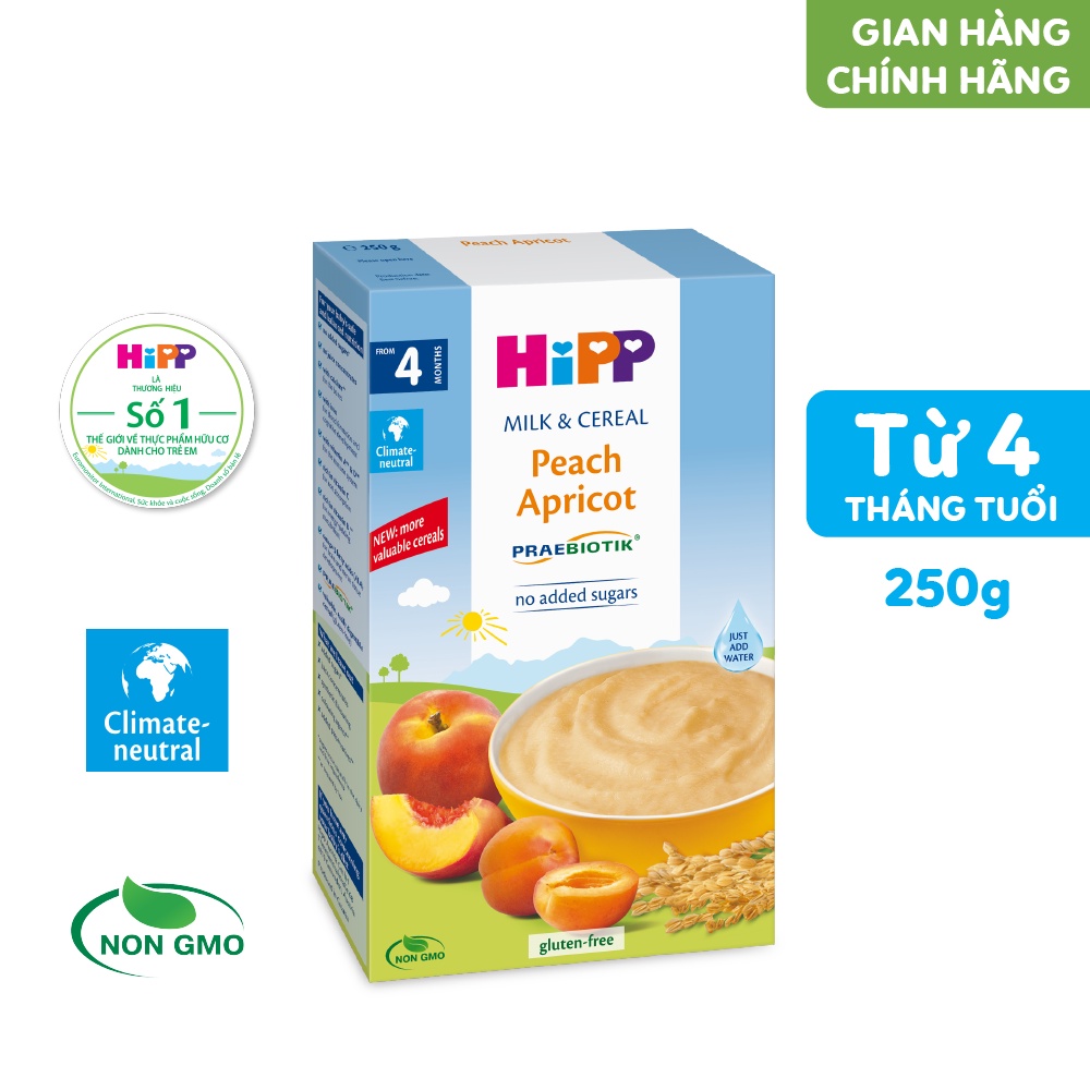 [HSD_T2.24] Bột ăn dặm dinh dưỡng Sữa, Đào, Mơ tây HiPP Organic 250g