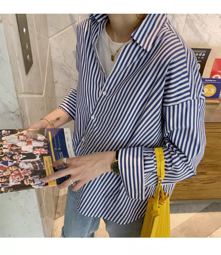 Áo Sơ Mi Tay Dài Form Rộng Họa Tiết Kẻ Sọc Phong Cách Retro