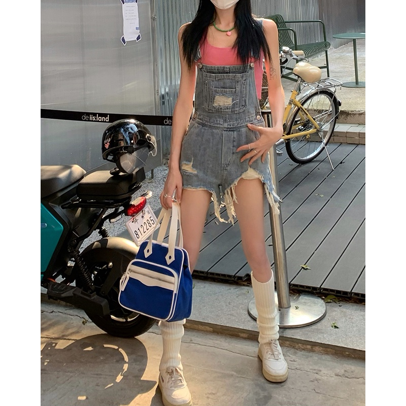 Quần Yếm Denim Ống Rộng Lưng Cao Thời Trang Dành Cho Nữ