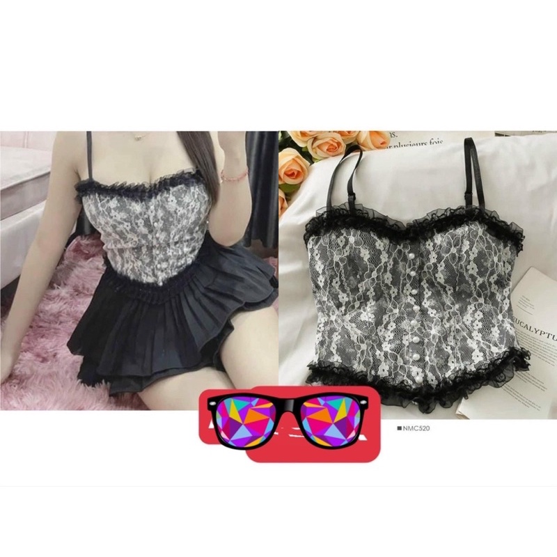 Áo 2s 2 dây ren hoa nhí mix khuy ngọc