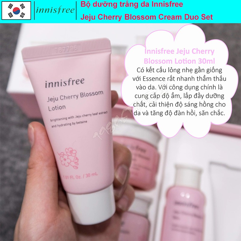 Bộ dưỡng trắng da Innisfree Jeju Cherry Blossom Cream Duo Set 4 món hoa anh đào hàn quốc