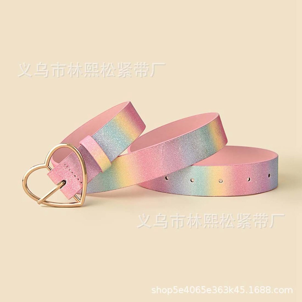 JUNE Belts Rainbow Belt Fashionable Pink Gothic Leather Belt Heart-Shaped Buckle Apparel Accessories Shiny Dress Adjustable Sequins