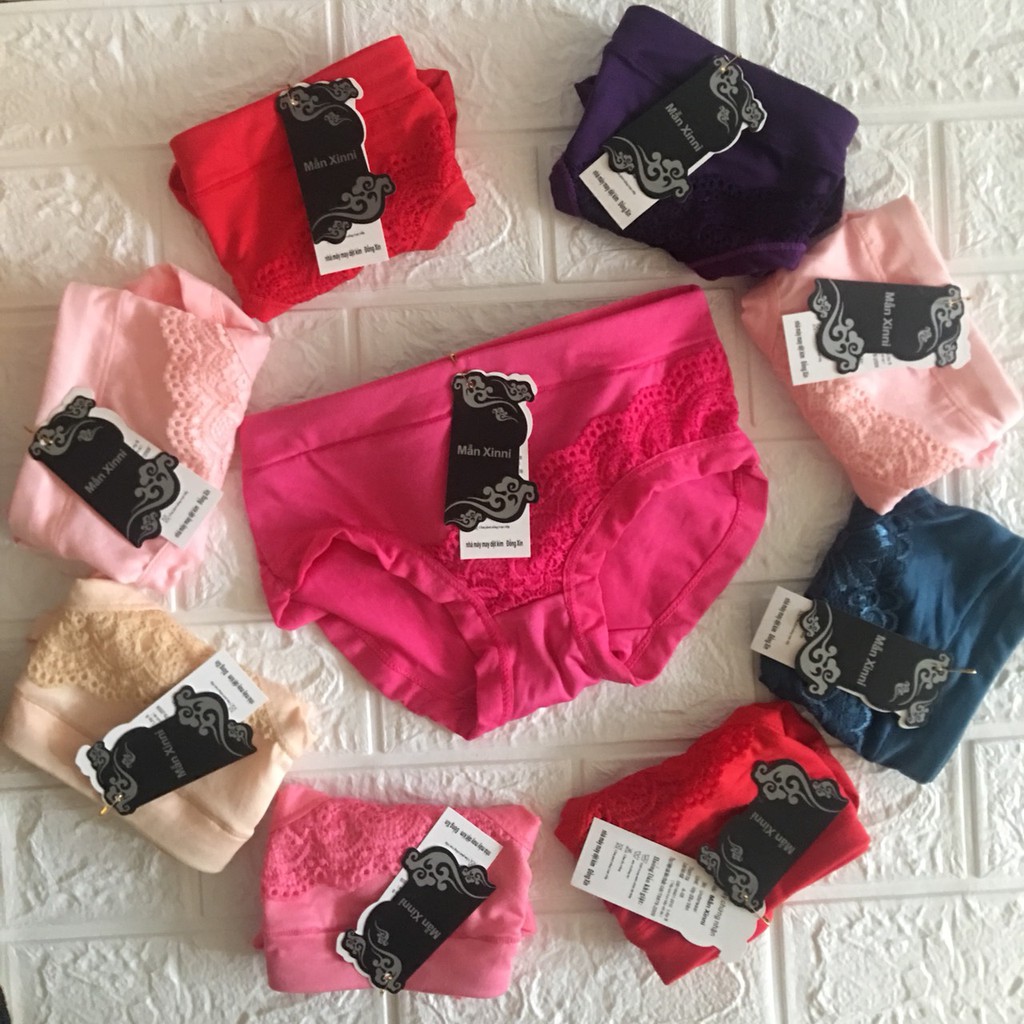 10 Quần Lót Nữ Cotton Ren Trước Nhiều Màu Sắc Siêu Đẹp FreeSize (42 kg - 55kg)