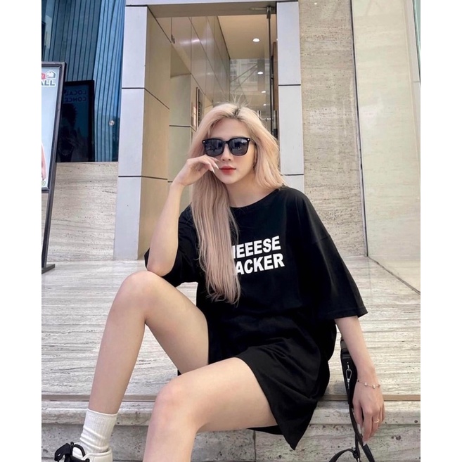 (Ảnh thật) Set Đồ Thun Áo Phông In Chữ Cheese Kèm Quần Short