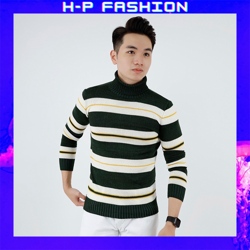Áo len nam cổ tròn màu xanh sọc ngang đơn giản, chất len cotton mềm mịn không xù thời trang cao cấp Hpfashion - TCSALN02