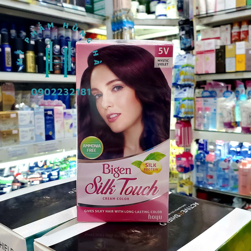 Thuốc nhuộm tóc phủ bạc Bigen, số 5V màu đỏ tím violet, Bigen Silk Touch