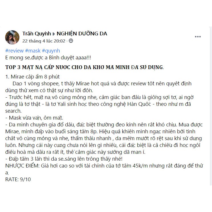 [Mã 77FMCGSALE1 giảm 10% đơn 250K] Mặt nạ giấy cao cấp Mirae | BigBuy360 - bigbuy360.vn