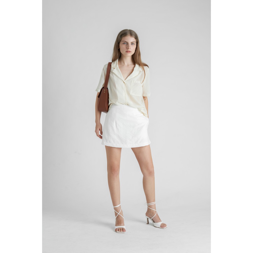 Quần váy KHÂU BY CQ cotton linen trắng Rory
