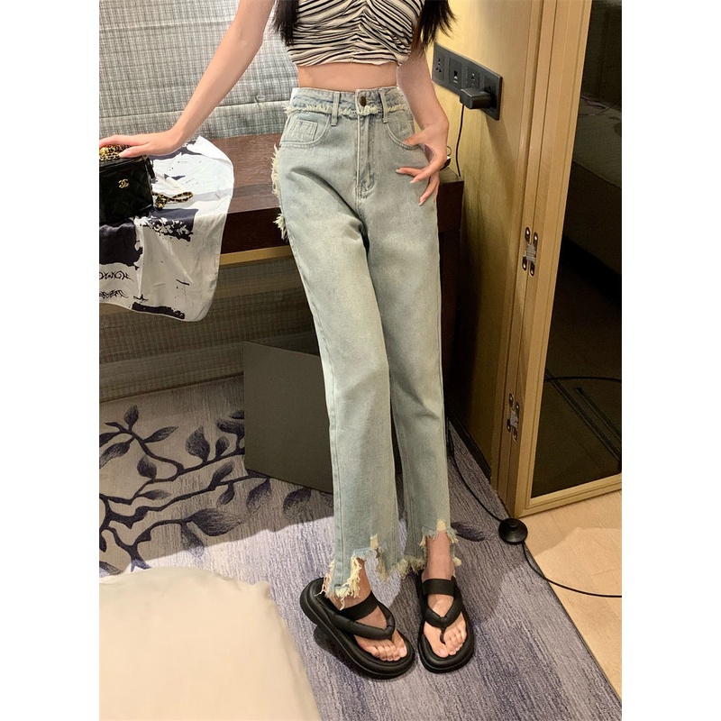 Quần jeans Dài Rách Gối Thời Trang Dành Cho Nữ