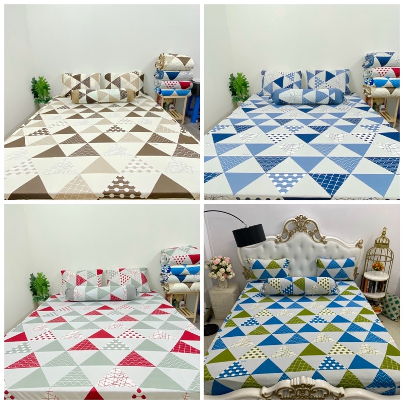 Bộ ga và vỏ gối thun Hàn mẫu tam giác là tác giam, bộ Drap thun 4 món mát mẻ