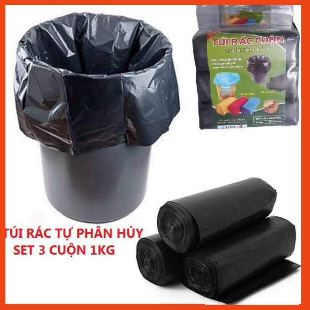 Túi Rác Tự Phân Hủy Sinh Học TAHUFA, Bịch 3 Cuộn 1 Kg, Siêu Tiết Kiệm, Đảm Bảo Vệ Sinh