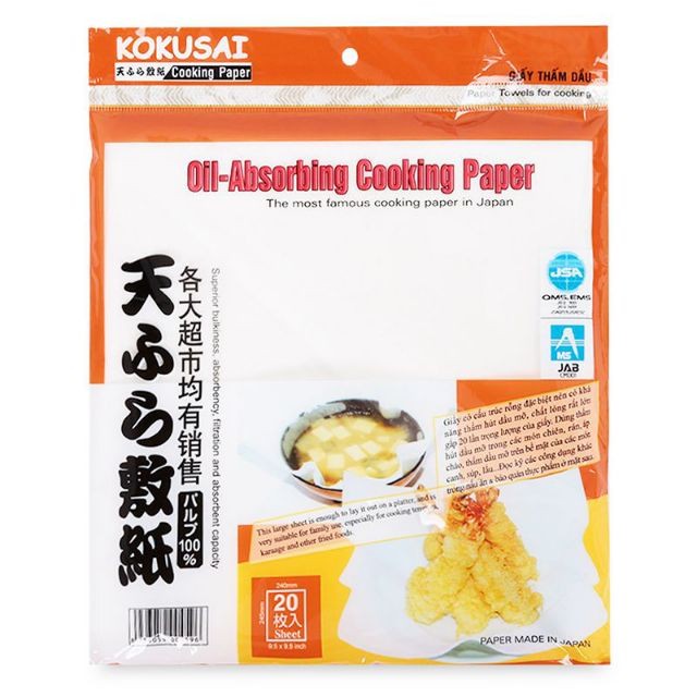 Giấy thấm dầu thực phẩm chiên rán, Nhật Bản, 20 tờ 1 gói/ Oil Absorbing Cooking Paper