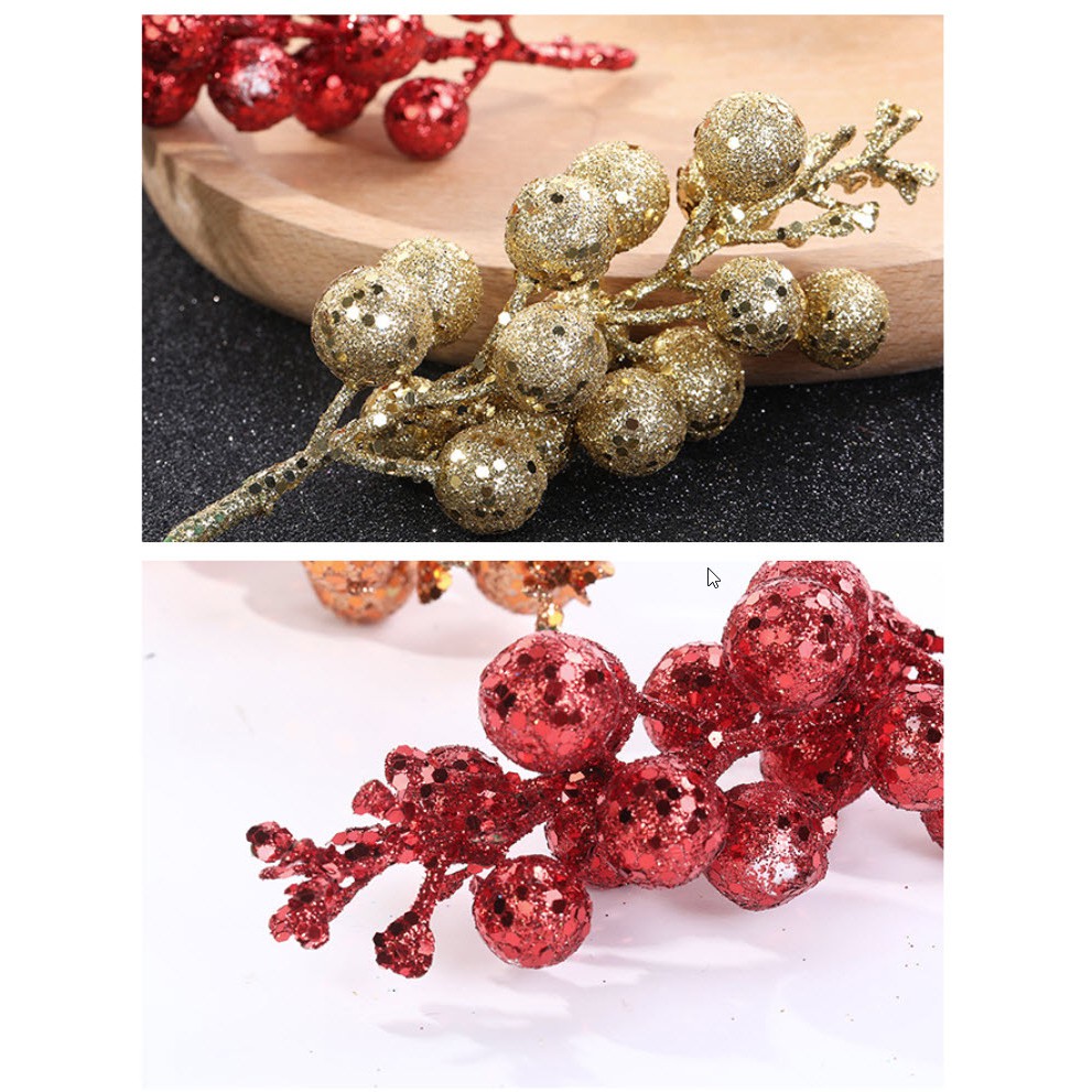 [HCM] NOEL - BỊCH 10 NHÁNH -TRÁI CHERRY KIM TUYẾN TRANG TRÍ NOEL | 10 cành quả cherry phủ kim tuyến