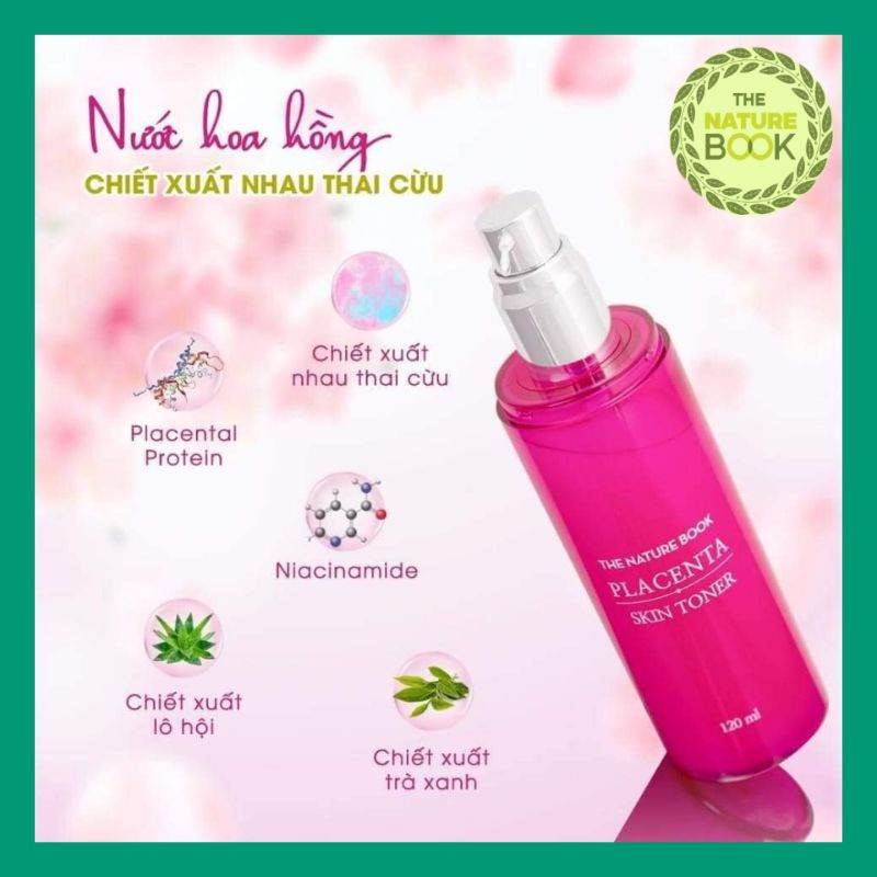 Nước hoa hồng phục hồi dưỡng trắng cấp ẩm cân bằng da chiết xuất nhau thai cừu,The Nature Book Placenta Skin Toner 120ml