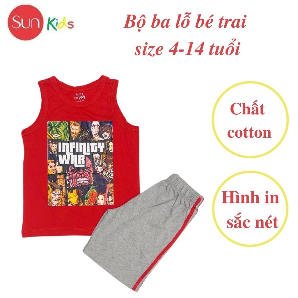 Đồ bộ bé trai, bộ ba lỗ cho bé chất thun cotton, nhiều màu, size 4-14 tuổi - SUNKIDS1