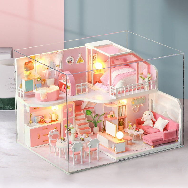 Mô hình nhà DIY Doll House Mid Summer Dream Kèm Mica Chống bụi, Bộ dụng cụ và Keo dán