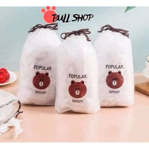 Túi 100Pcs Màng Bọc Thực Phẩm Hình Gấu, Có Thể Tái Sử Dụng, Chun Buộc Co Gĩan