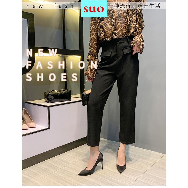 Giày Cao Gót Mũi Nhọn Màu Đen Thời Trang Xuân Thu Sang Trọng Cho Nữ 2021