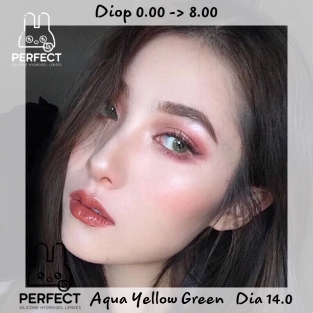 Link 2 (Giá 1 Chiếc) 14.0 (0.00->8.00) Lens Aqua Yellow Green - Kính Áp Tròng