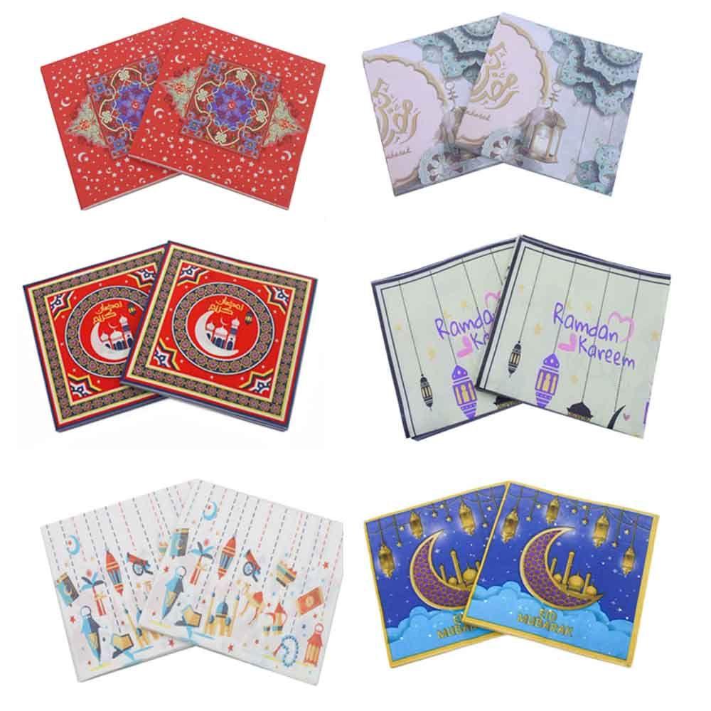 KUNHEV Khăn Ăn Giấy In Họa Tiết Hoa Mẫu Đơn Và Bướm EID Mubarak Trang Trí Bàn Tiệc